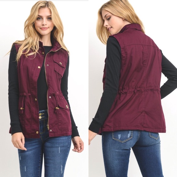 LAST 1 🔘 utility vest cinch waist jacket mulberry - Picture 3 of 8